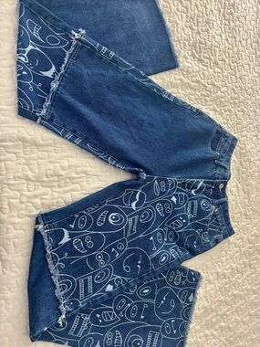 SHEIN Blue Patterned Boyfriend Jeans